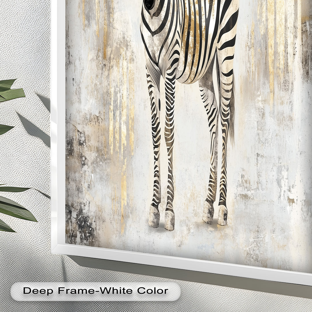Golden Streak Zebra with Neutral Backdrop - Animal Oil Painting