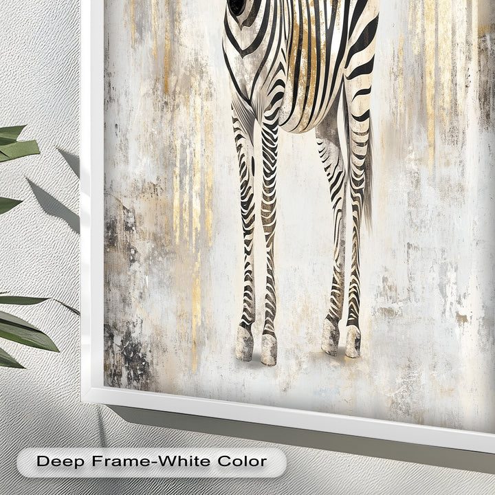 Golden Streak Zebra with Neutral Backdrop - Animal Oil Painting
