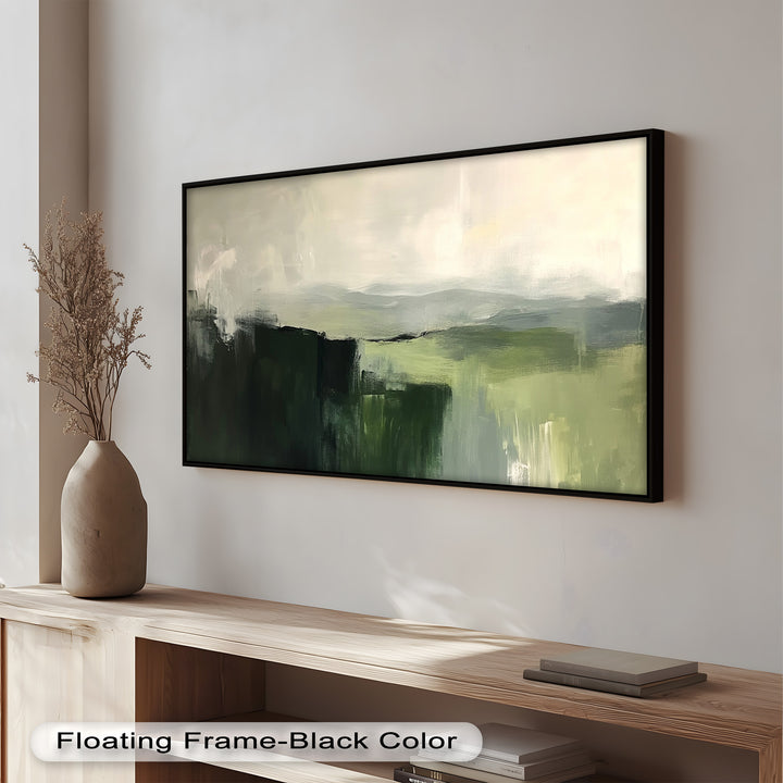 Misty Valley Horizon – Green Abstract Oil Painting