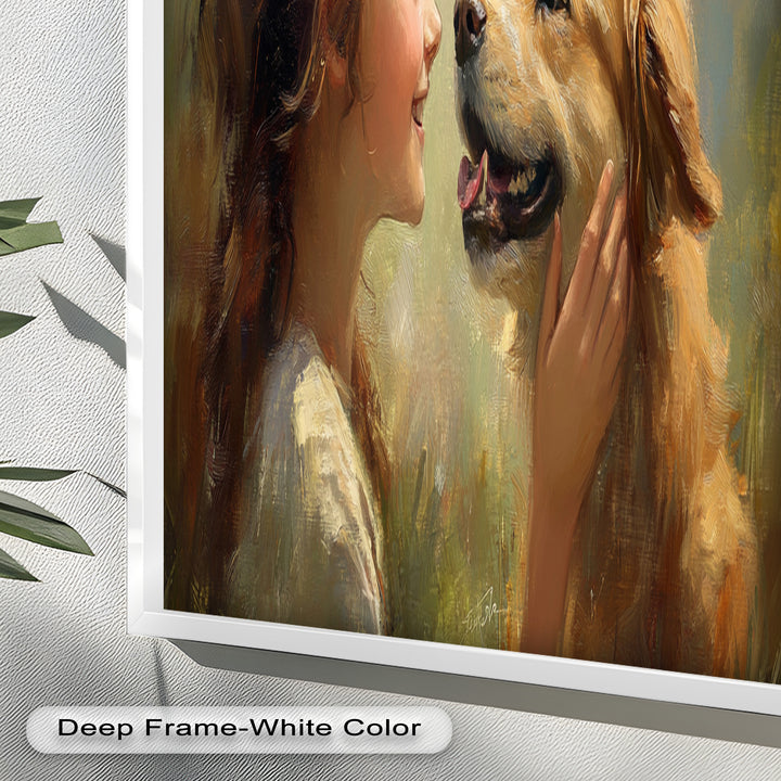 Girl and Golden Retriever in Gentle Light – Animal Oil Painting