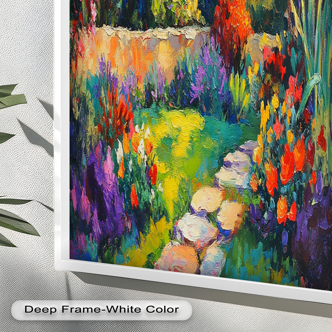 Sunlit Garden Path Oil Painting – Fauvist Outdoor Floral Landscape