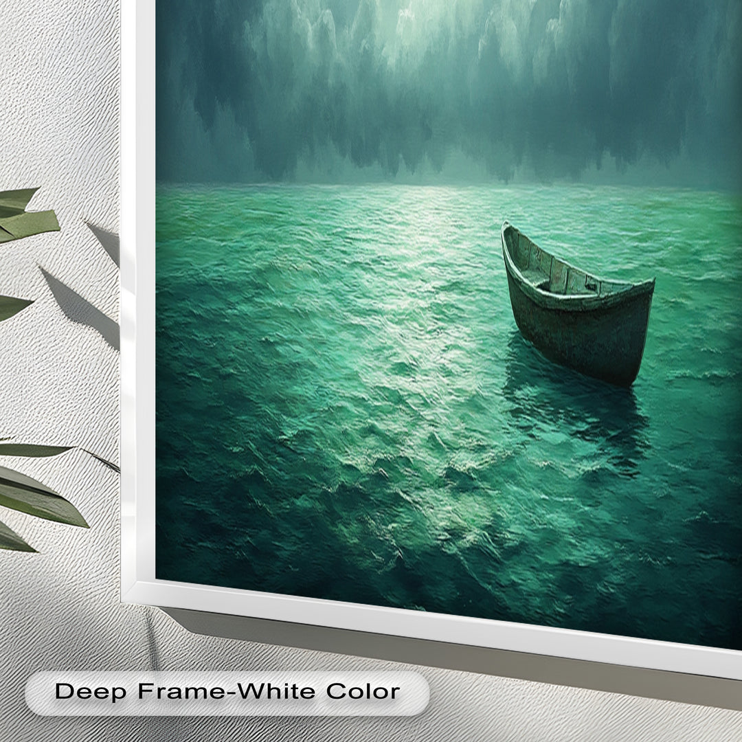 Solitude Adrift – Serene Empty Rowboat Oil Painting