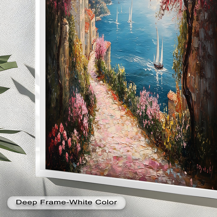 Incredible Sea Street & Spring Blossoms – Coastal Charm Oil Painting
