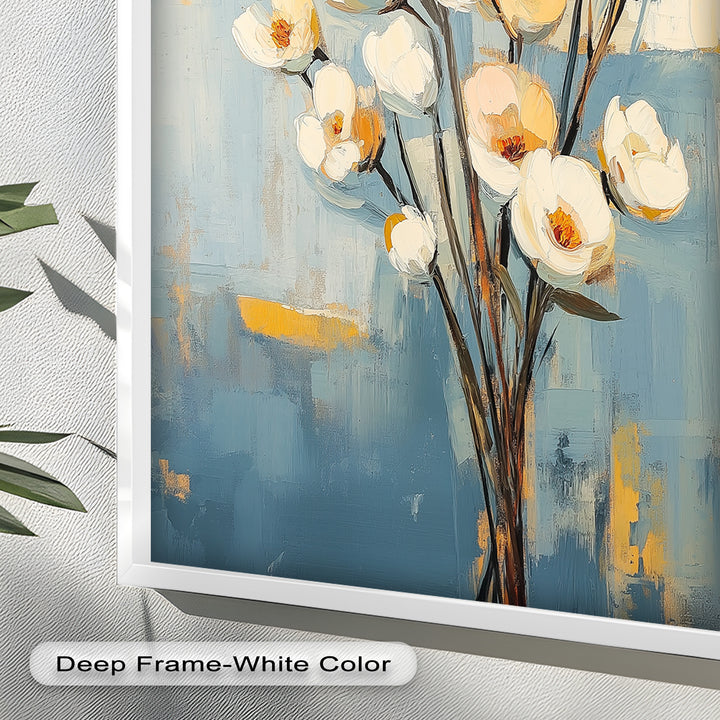 Golden Magnolia – White and Amber Blossoms Flower Oil Painting