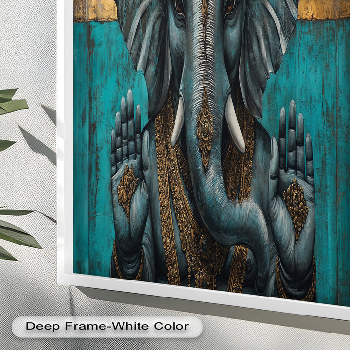 Blaue Ganesha Wandkunst – Religiöses Ölgemälde