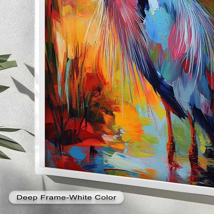 Colored Heron in Abstract Color Splash – Animal Oil Painting