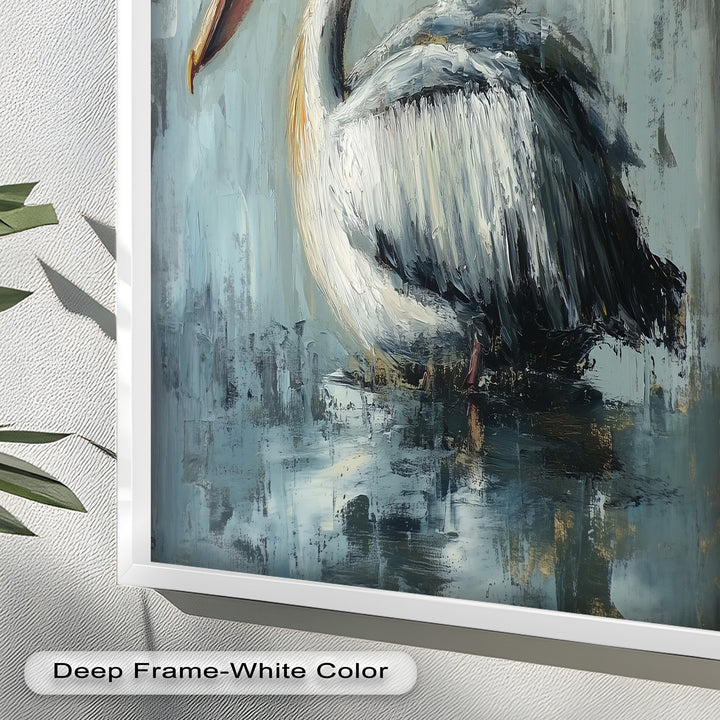 White Pelican Resting by the Water - Animal Oil Painting