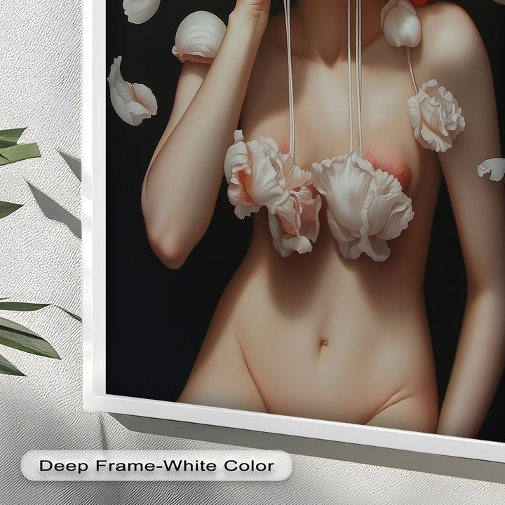 Bloomveil – Surreal Nude with Cascading Petals Oil Painting