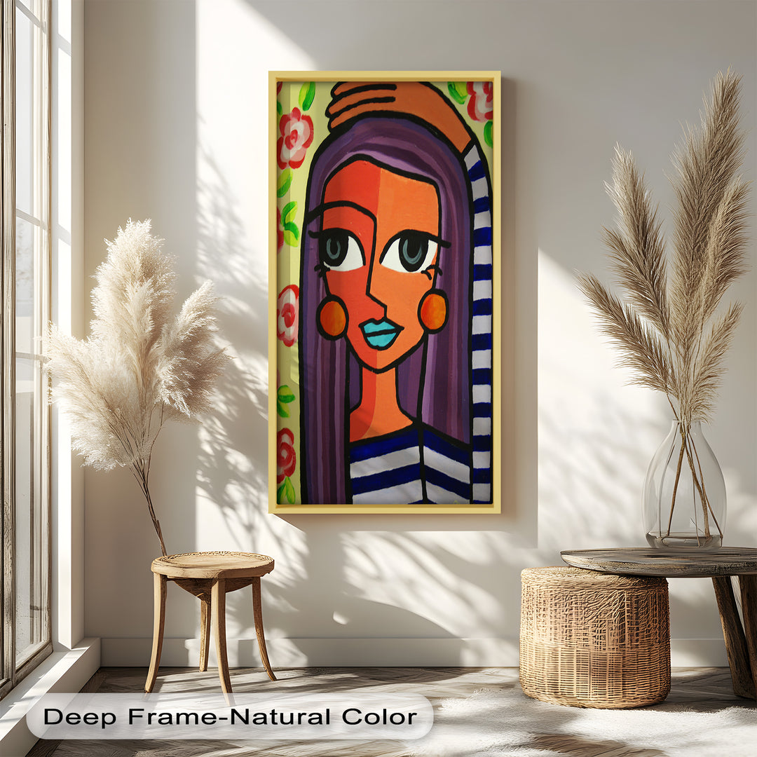 Striped Muse – Vibrant Woman with Flowers Picasso Oil Painting