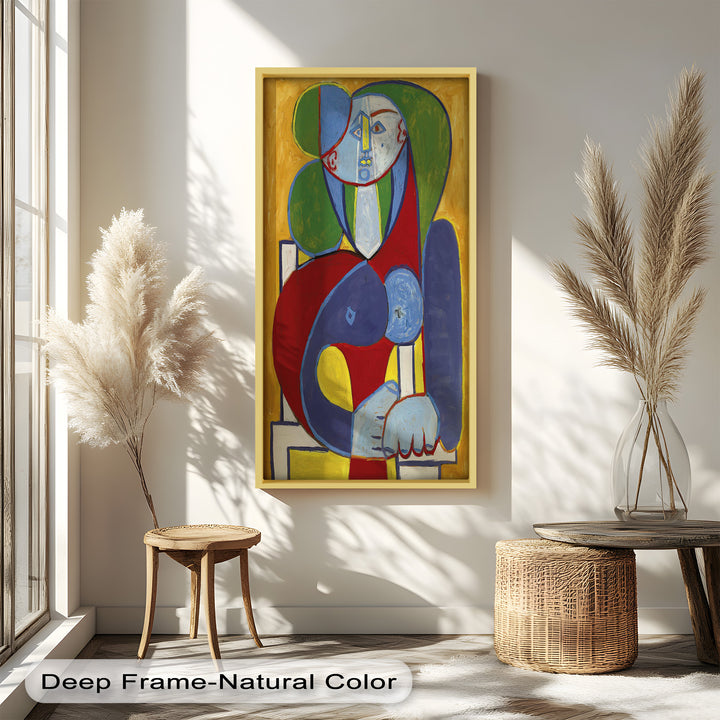 Seated in Silence – Colorful Cubist Portrait Oil Painting