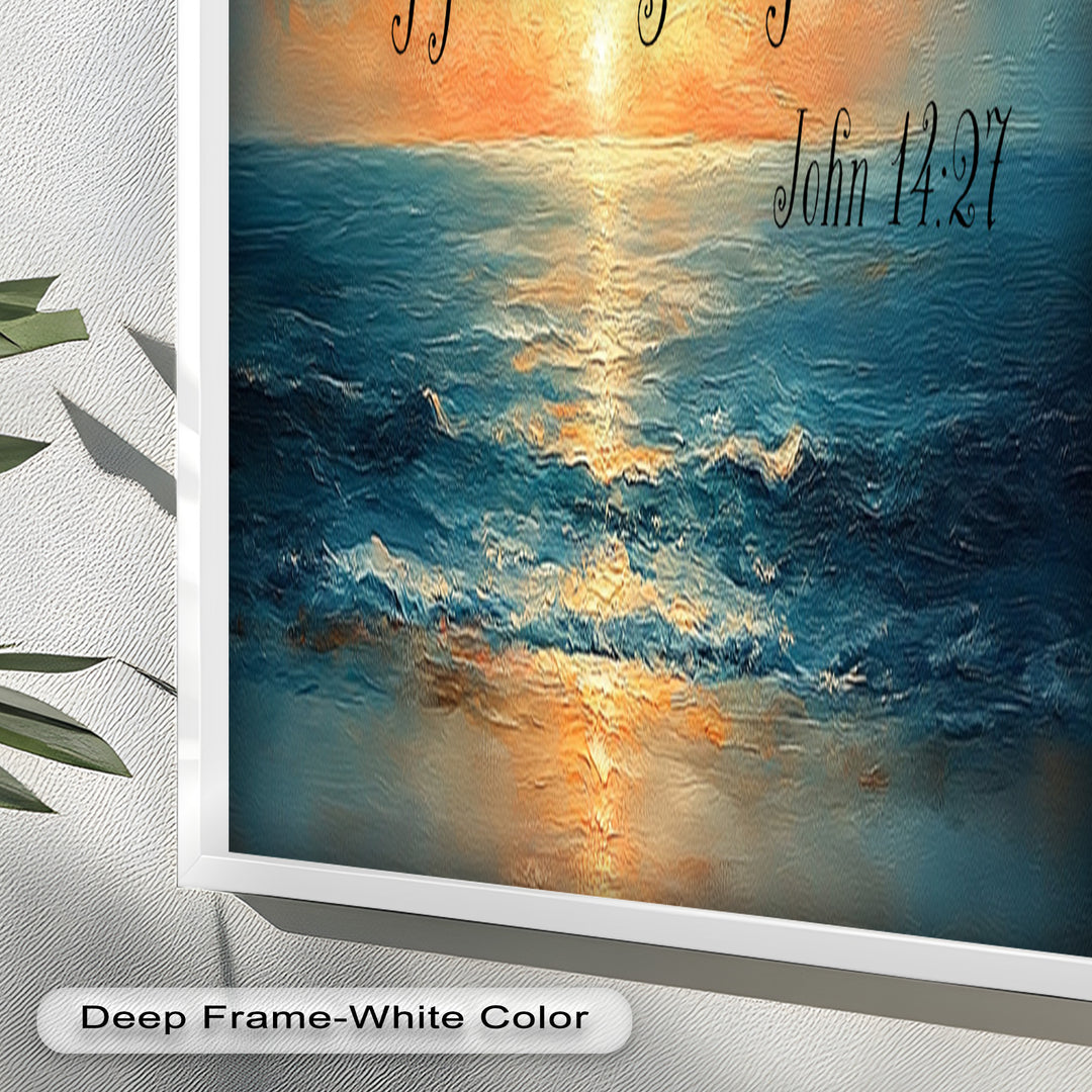 John 14:27 – Peaceful Ocean Sunset Bible Verse Oil Painting