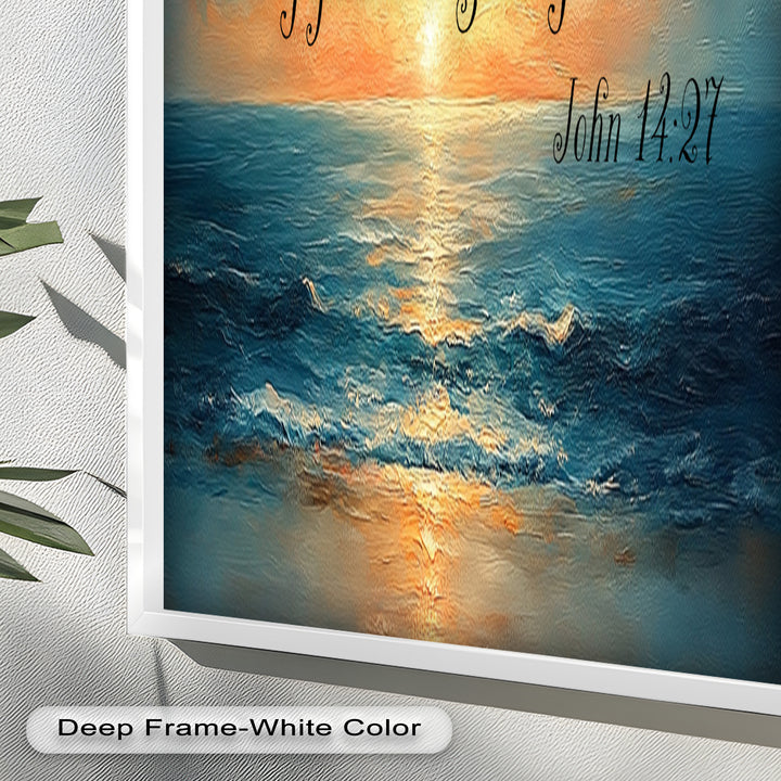 John 14:27 – Peaceful Ocean Sunset Bible Verse Oil Painting