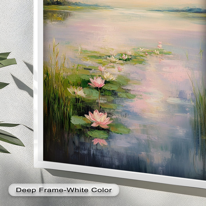 Lotus Tranquility – Seerosen auf pastellfarbenem Seeblumen-Ölgemälde