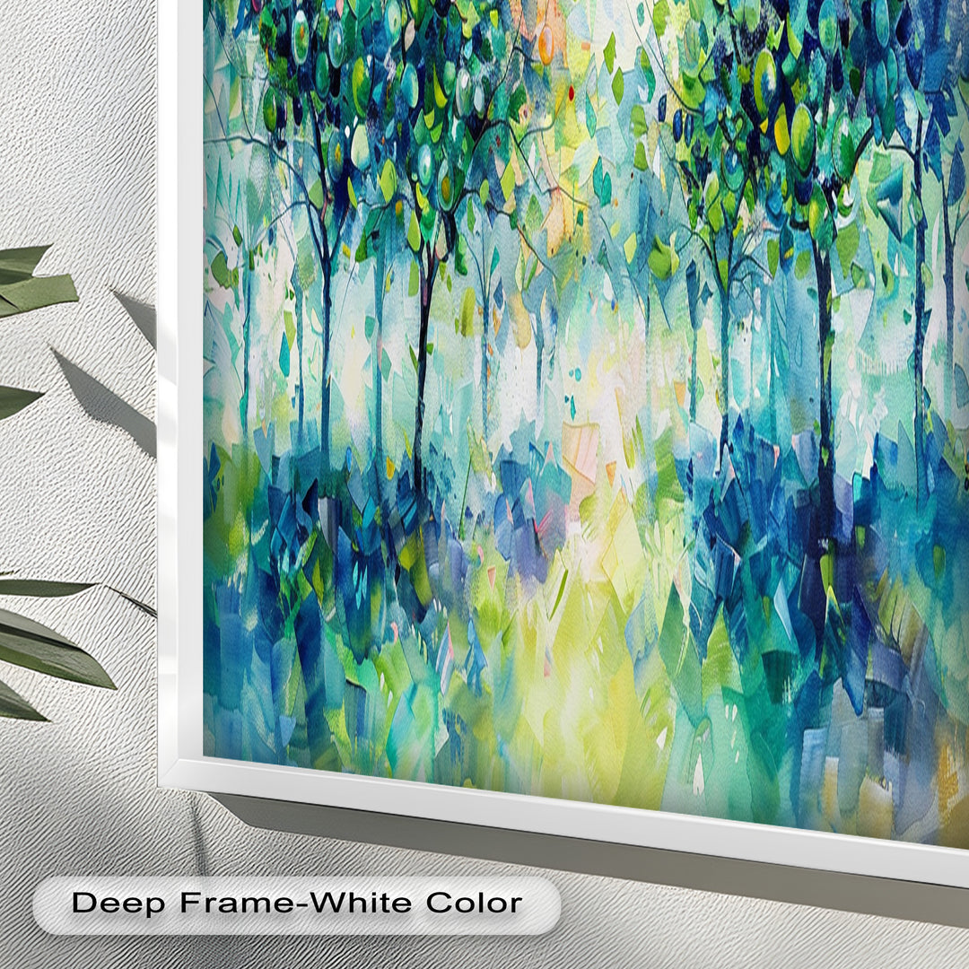 Blue & Green Forest Landscape – Abstract Nature Oil Painting