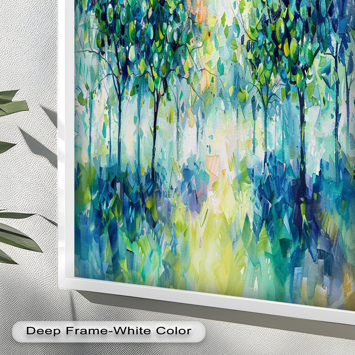 Blue & Green Forest Landscape – Abstract Nature Oil Painting