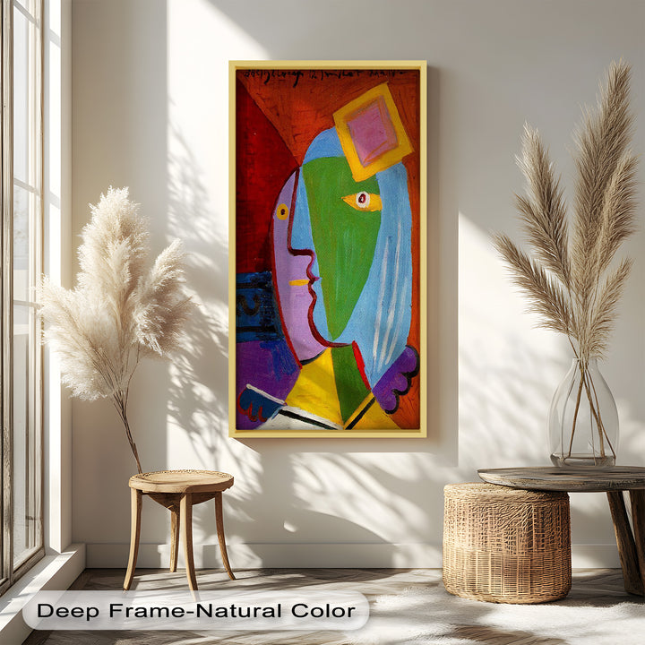 Golden Frame Gaze – Colorful Woman Picasso Style Oil Painting