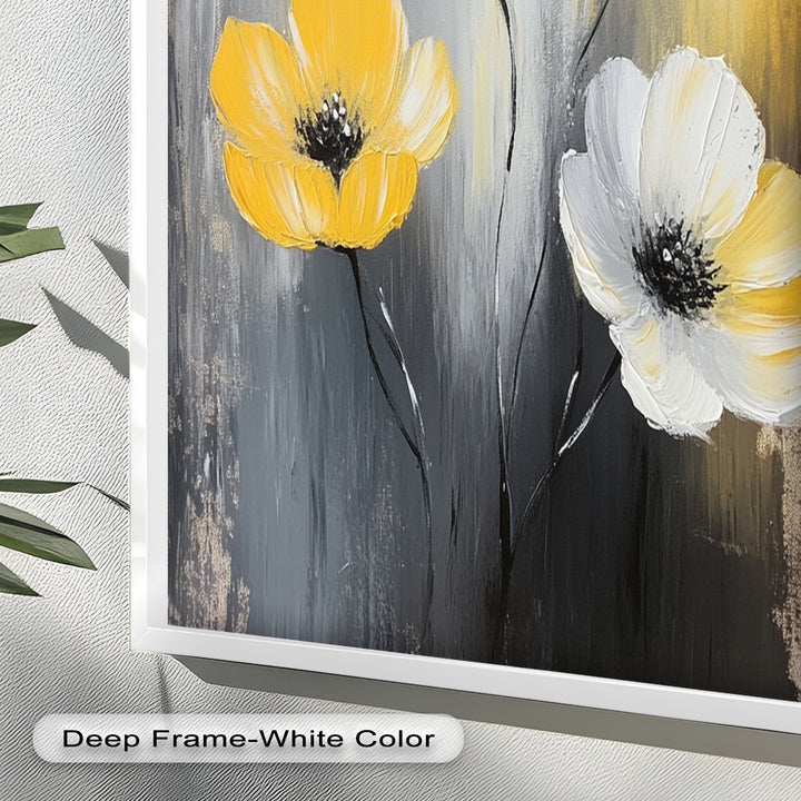 Golden Harmony – Yellow and White Floral Oil Painting