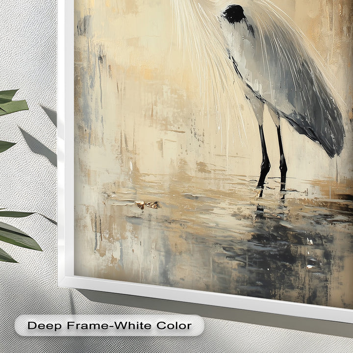 Golden Stillness – Heron in Reflective Water Oil Painting