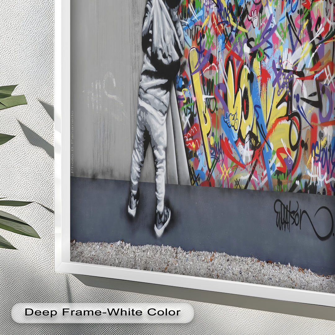 Beyond the Curtain – Banksy-Inspired Graffiti Oil Painting