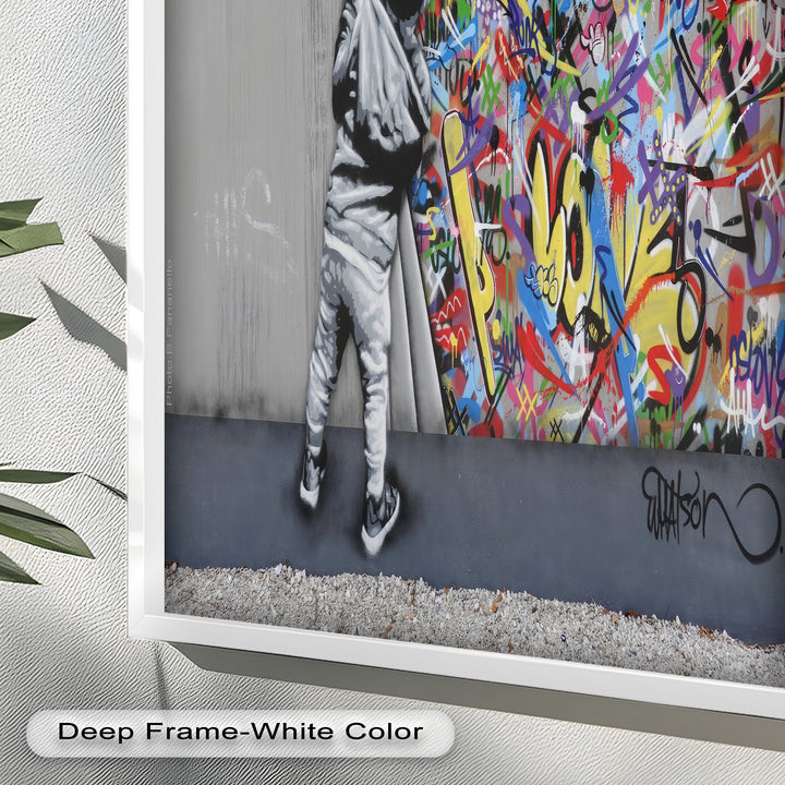 Beyond the Curtain – Banksy-Inspired Graffiti Oil Painting