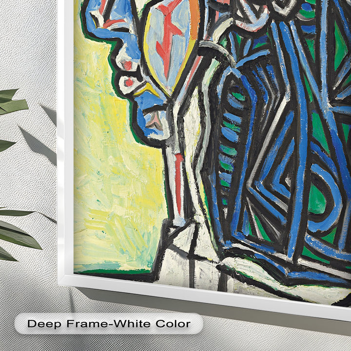 Angular Gaze – Geometric Portrait with Blue and Green Lines Picasso Oil Painting