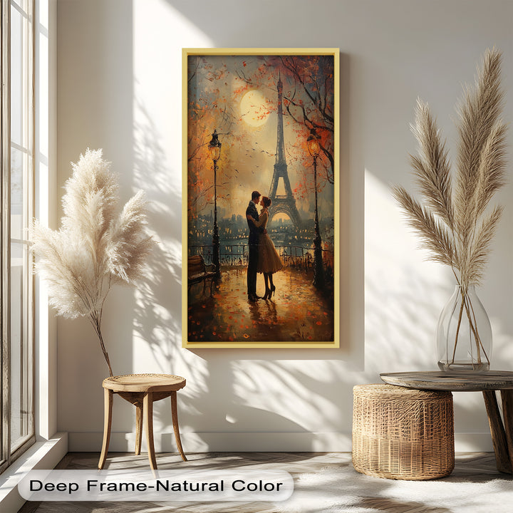Paris Moonlight – Lovers Beneath the Eiffel Tower Love Oil Painting