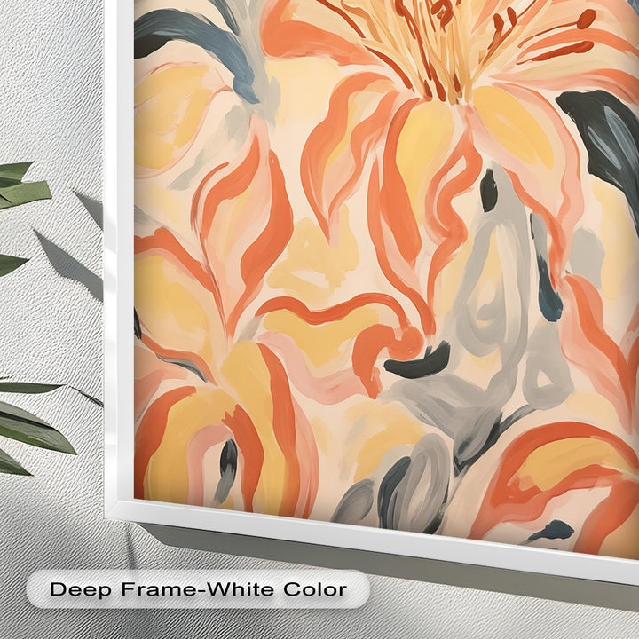 Sunlit Lilies – Abstract Coral Flower Oil Painting