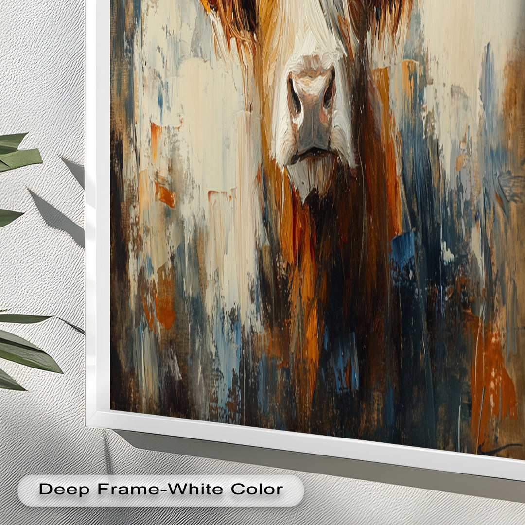 Highland Cow with White Horns – Animal Oil Painting