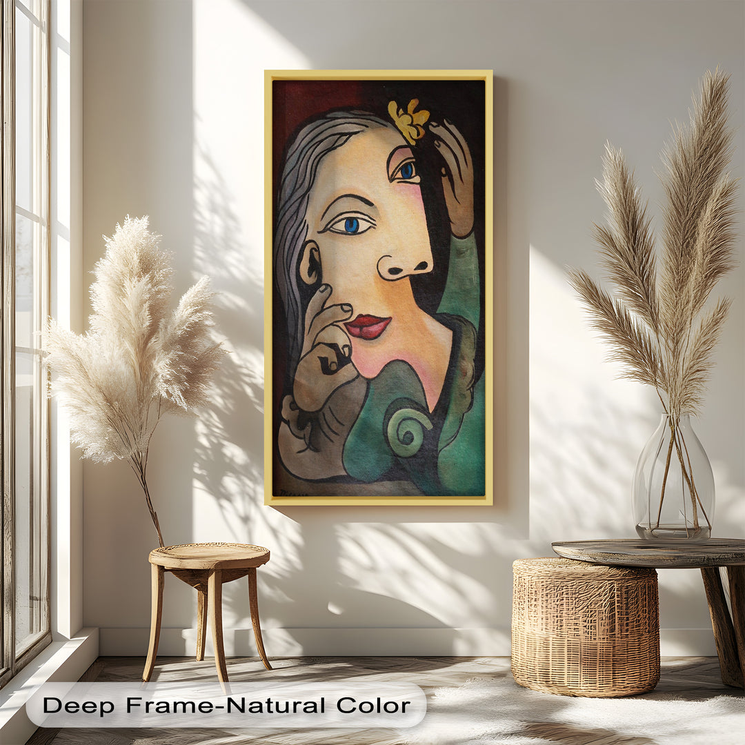 Quiet Bloom – Woman with Yellow Flower Picasso Oil Painting