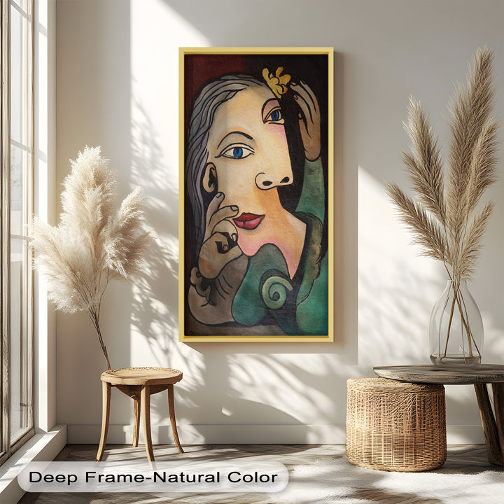 Quiet Bloom – Woman with Yellow Flower Picasso Oil Painting