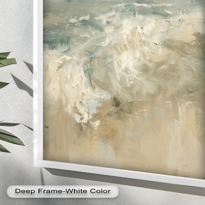 Modern Earthy Green Abstract Landscape – Coastal Serenity Oil Painting