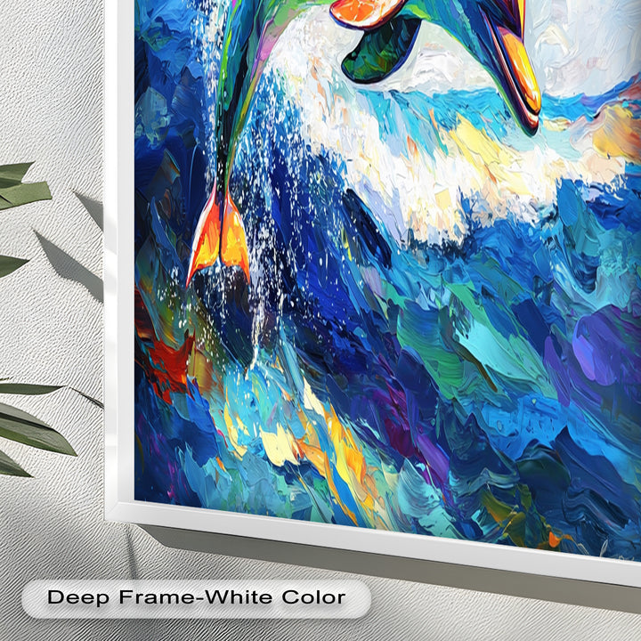 Dolphin Leaping Through Ocean Waves – Animal Oil Painting