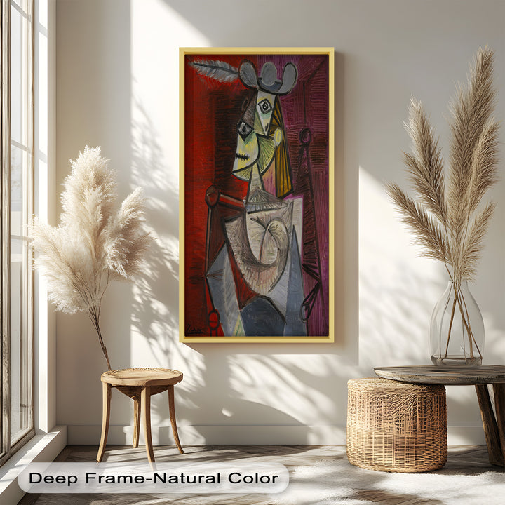 Bold in Crimson – Woman with Feather Hat Abstract Oil Painting