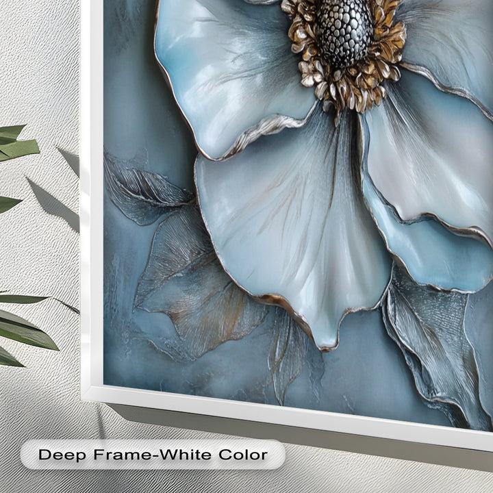 Blue Mist Bloom – Sculptural Petal Flower Oil Painting
