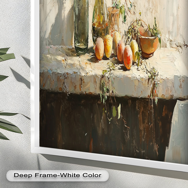 Vintage Peach & Bottle – Still Life Art Oil Painting