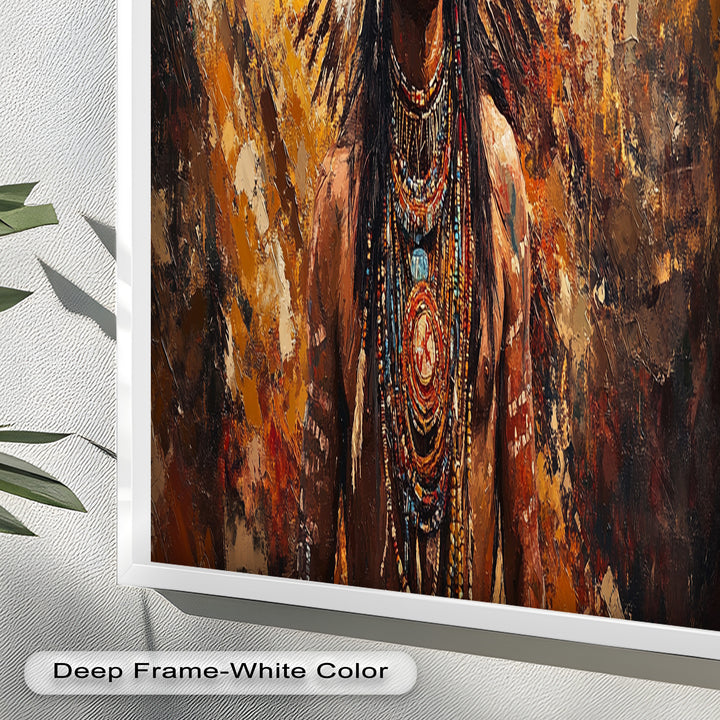 Sacred Flame – Tribal Warrior Portrait Oil Painting