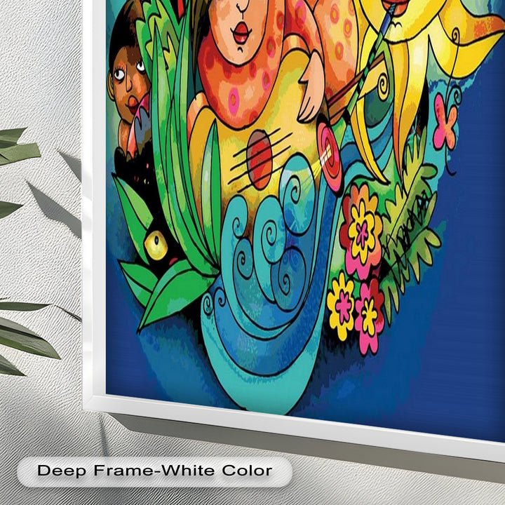 Colorful Surreal Art Print – Sunshine Framed Oil Painting