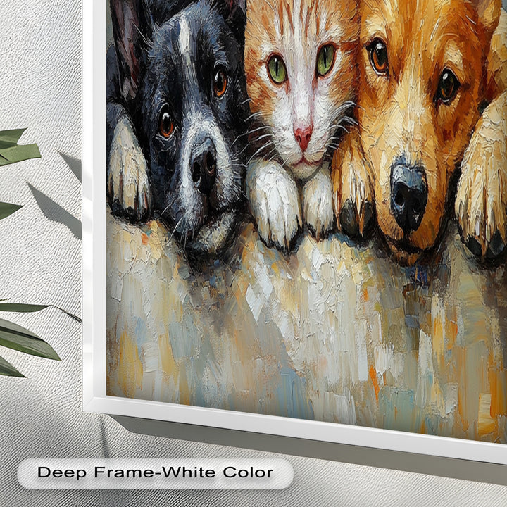 Cat and Dogs Resting Together - Animal Oil Painting