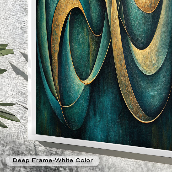 Infinity Loop Abstract – Teal & Gold Modern Oil Painting