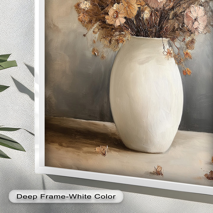 Brown Bouquet in White Vase - Flower Oil Painting