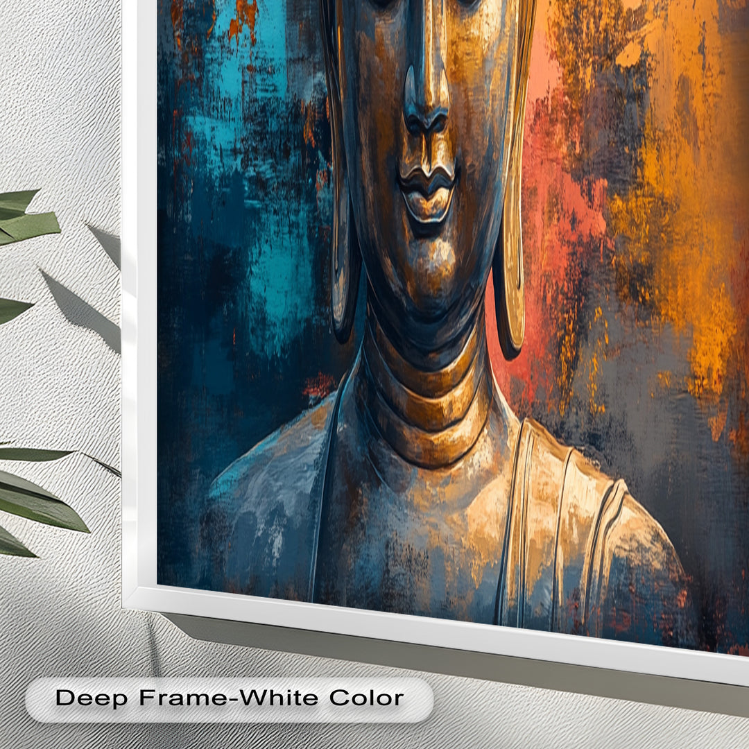 Vibrant Buddha Portrait Wall Art – Religious Oil Painting