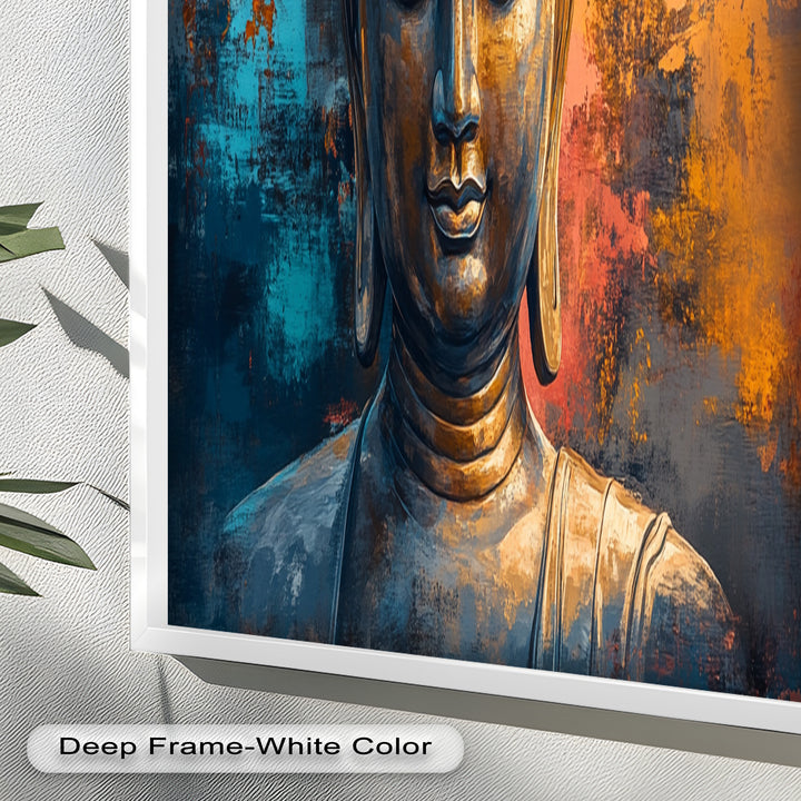 Vibrant Buddha Portrait Wall Art – Religious Oil Painting