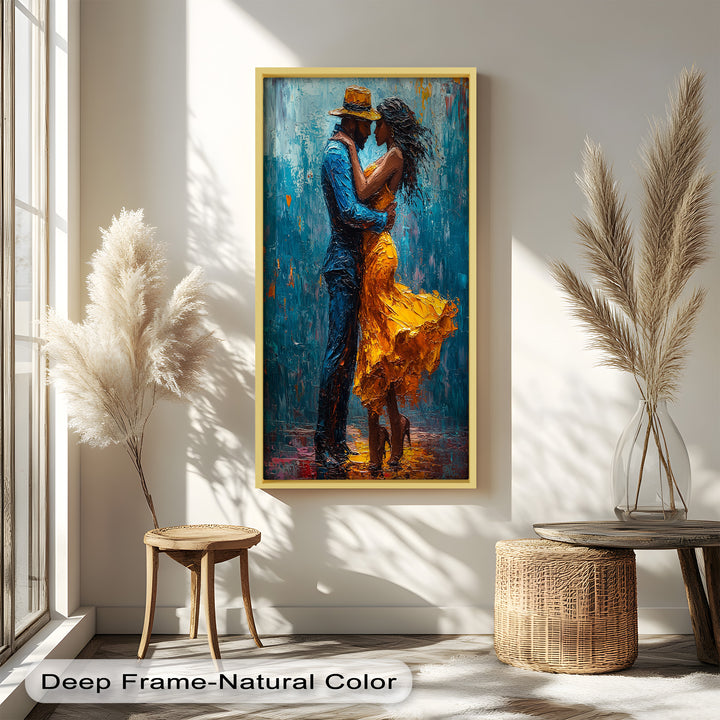 Golden Rhythm – Passionate Dance in the Rain Love Oil Painting