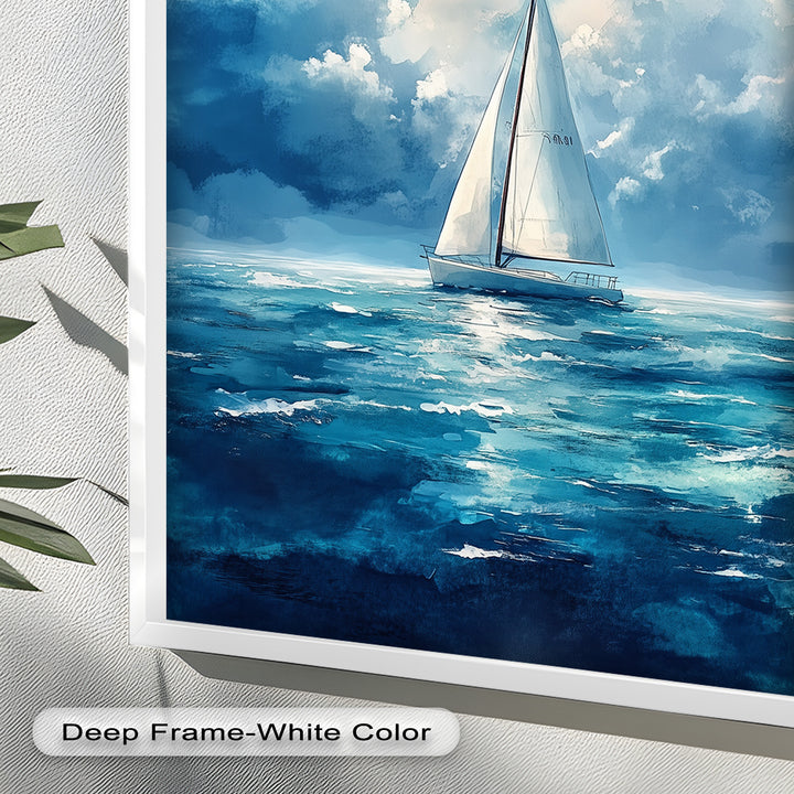 Blue Sky – White Sailboat Oil Painting