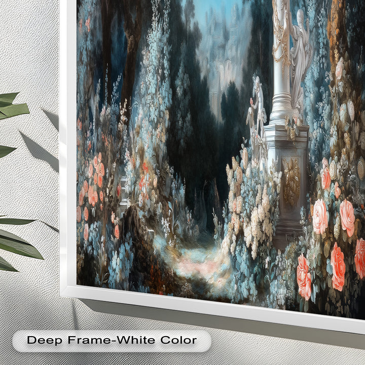 Moonlit Garden with Classical Column – Romantic Rococo Oil Painting