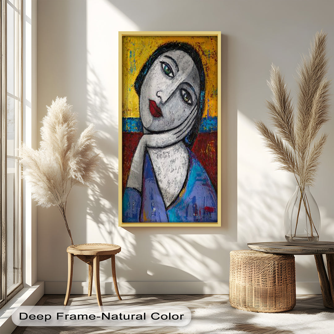 Restful Gaze – Expressionist Woman in Blue Picasso Oil Painting