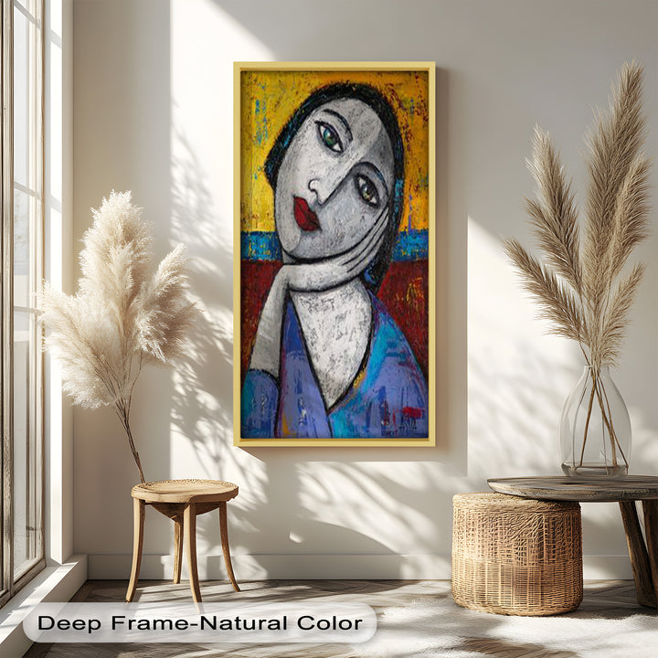 Restful Gaze – Expressionist Woman in Blue Picasso Oil Painting