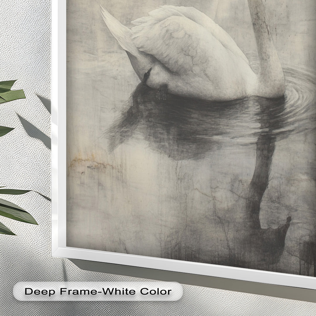 Silent Grace – Monochrome Swan on Still Water Oil Painting