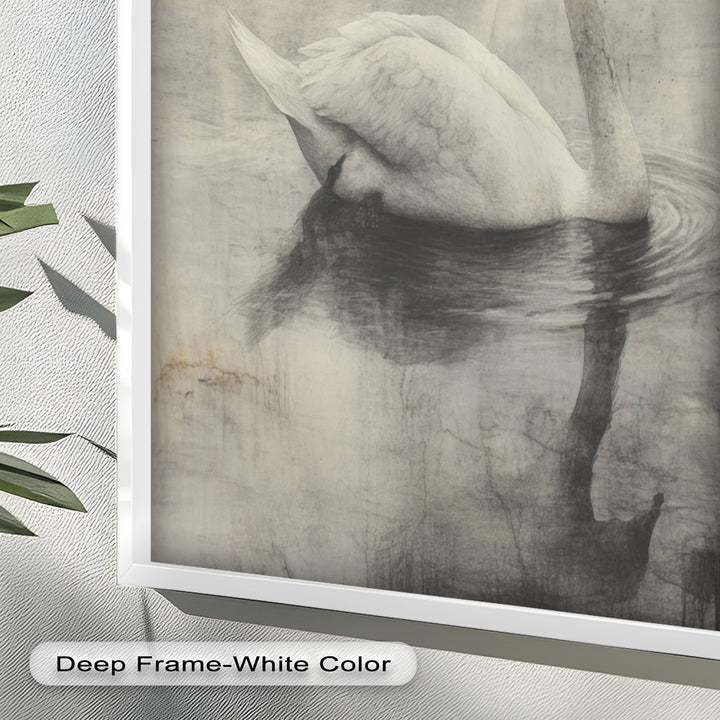 Silent Grace – Monochrome Swan on Still Water Oil Painting