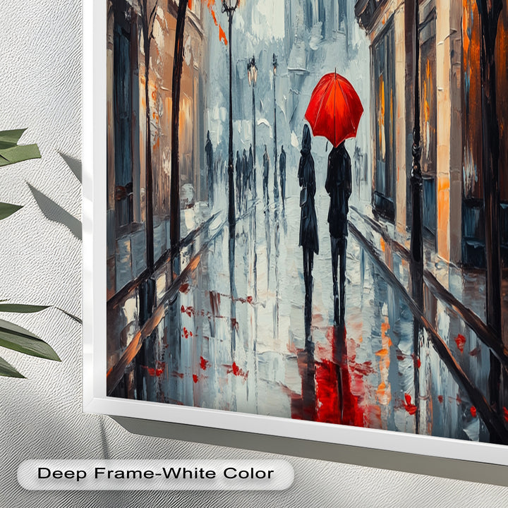 Lovers Walking with Red Umbrella - Love Oil Painting